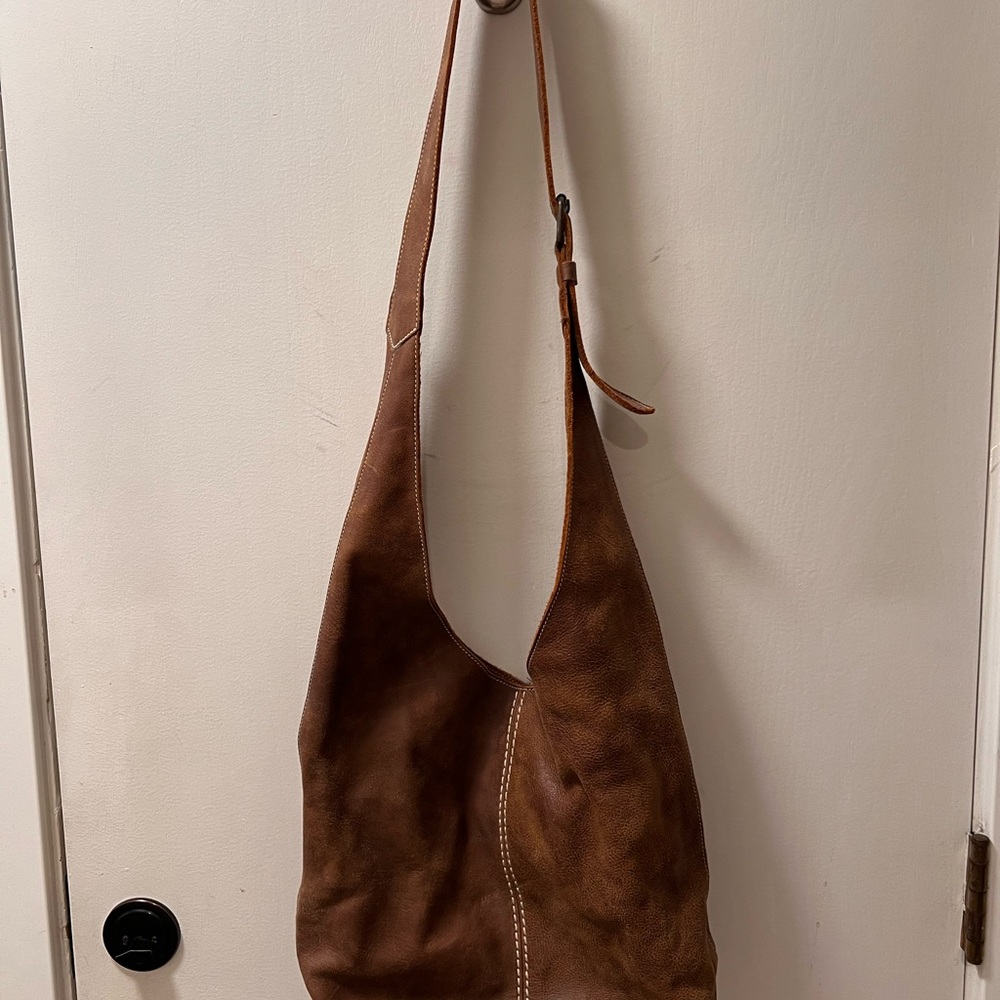 Roots Brown Leather Crossbody Purse